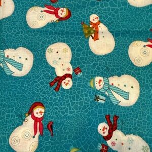 Festive Snowman Holiday Fabric - Blue and White